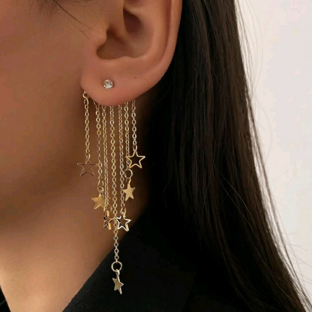 New Gold Star Tassle Earrings